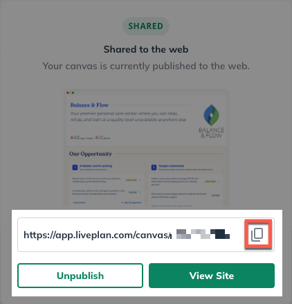 Idea Canvas - Share to web copy URL