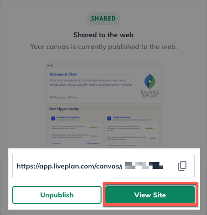 Idea Canvas - Share to web View Site