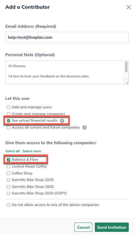 add contributor screen with see actuals and company highlighted