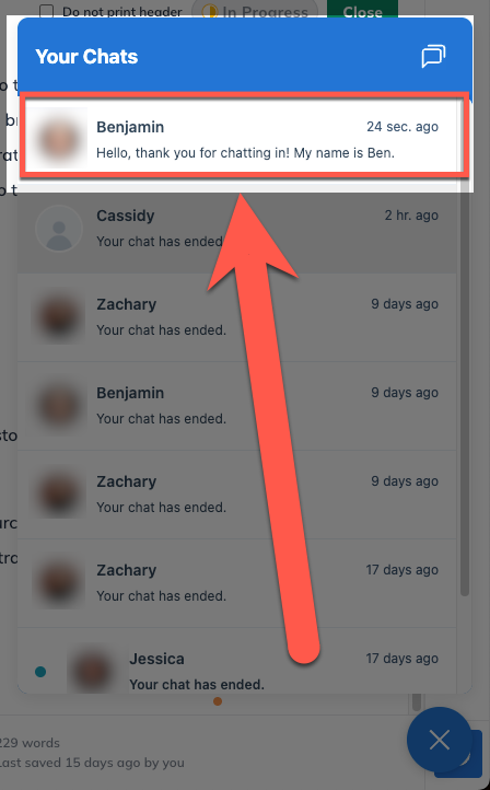 Live Chat history current