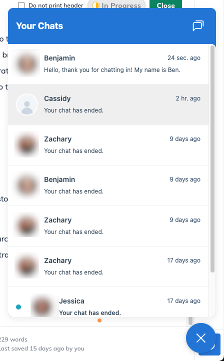 Live Chat history