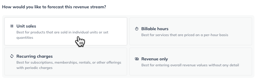 Image: unit sales revenue stream selected