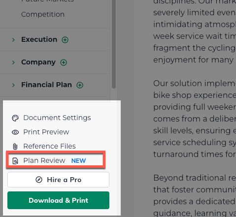 NUX Plan Review Selection