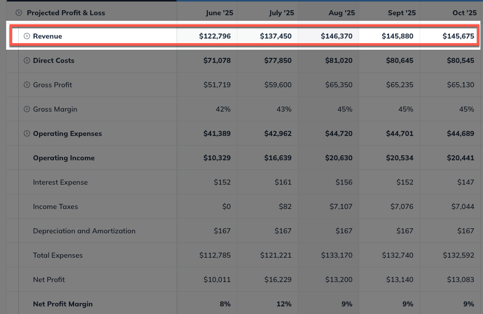 Image: pandl revenue highlighted