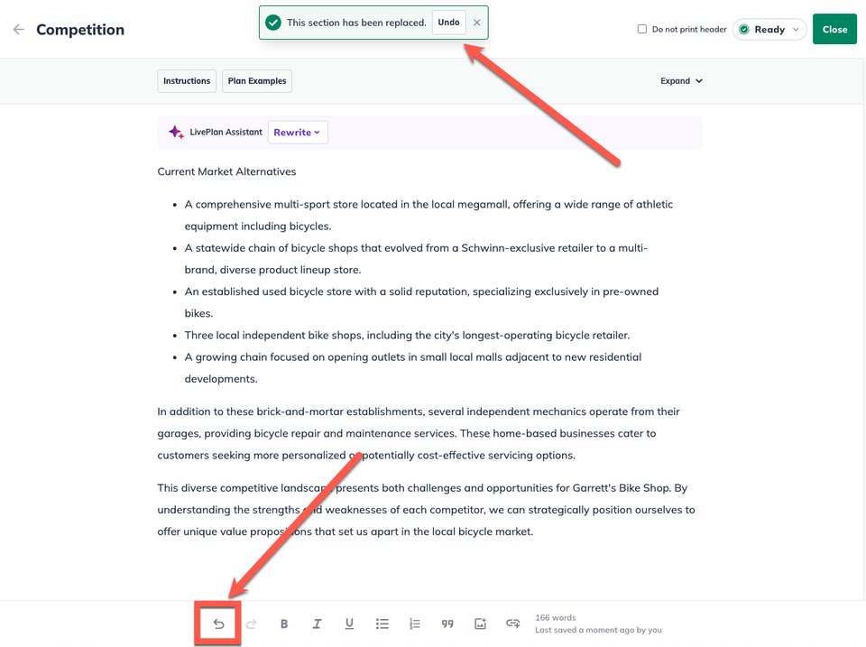Image: assistant text change undo buttons highlighted
