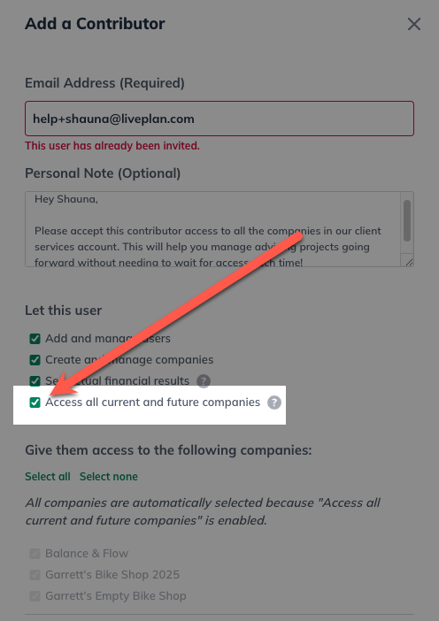 Contributor access all companies