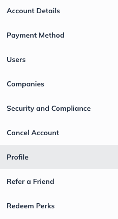 Image: account menu sidebar detail with profile highlighted