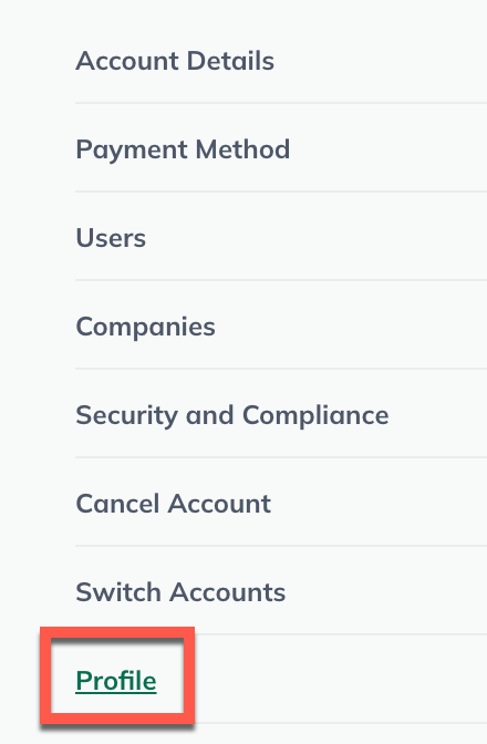 Image: account menu sidebar detail with profile highlighted