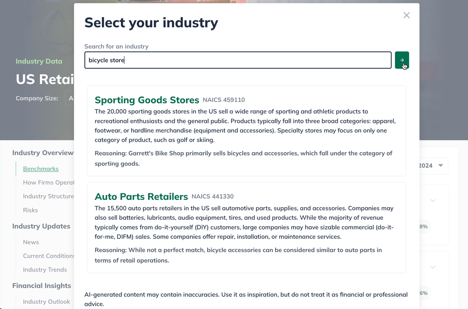 Image: searching for business industry in change industry search bar