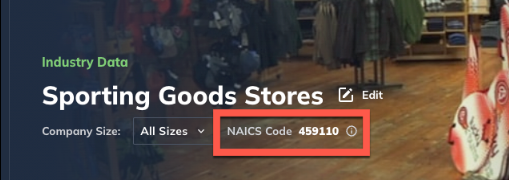 industry data page detail with naics code highlighted