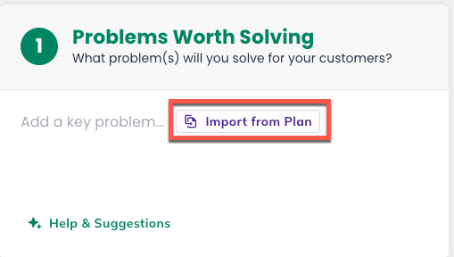 Idea Canvas - Import from Plan highlighted