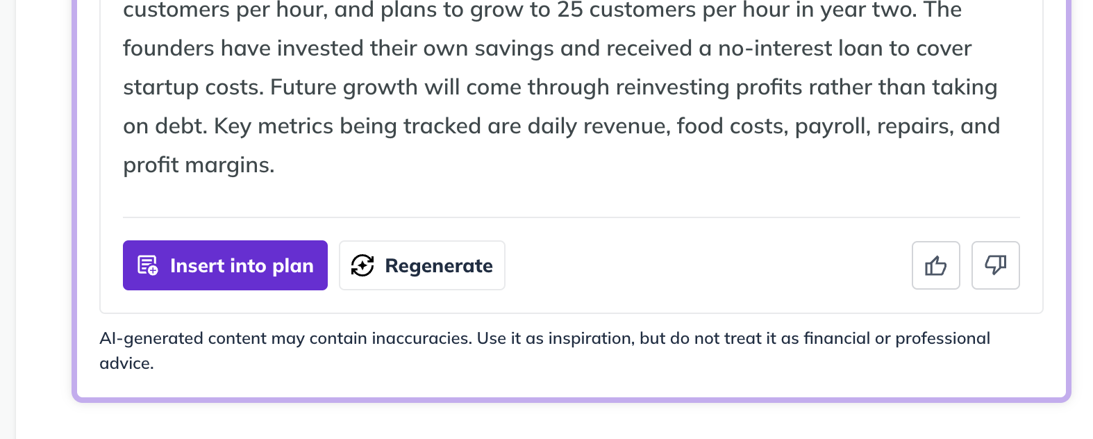 Image: summarize my plan insert or regenerate