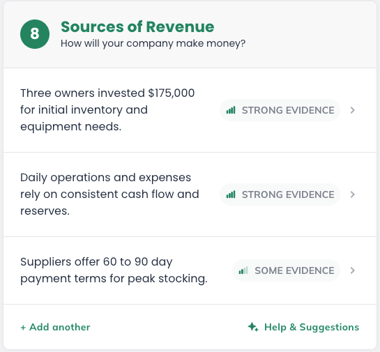 Idea Canvas - Soures of Revenue Section