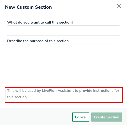 new custom section instructions