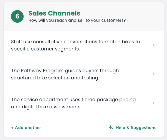 Idea Canvas - Sales Channels Section