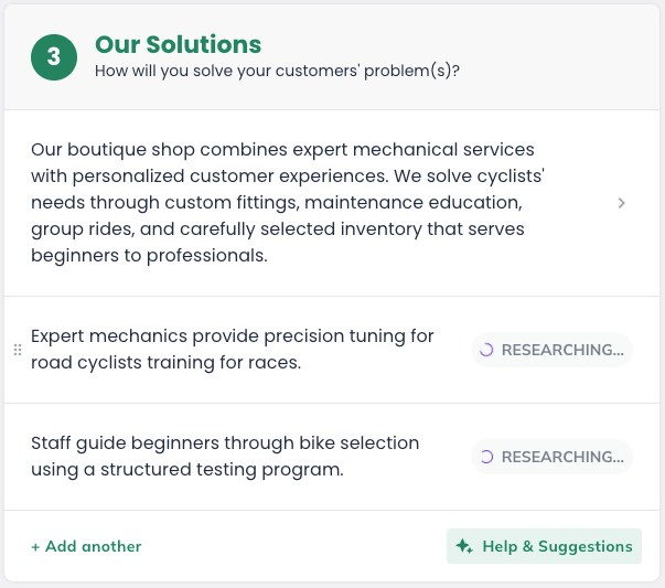 Idea Canvas - Our Solutions Section