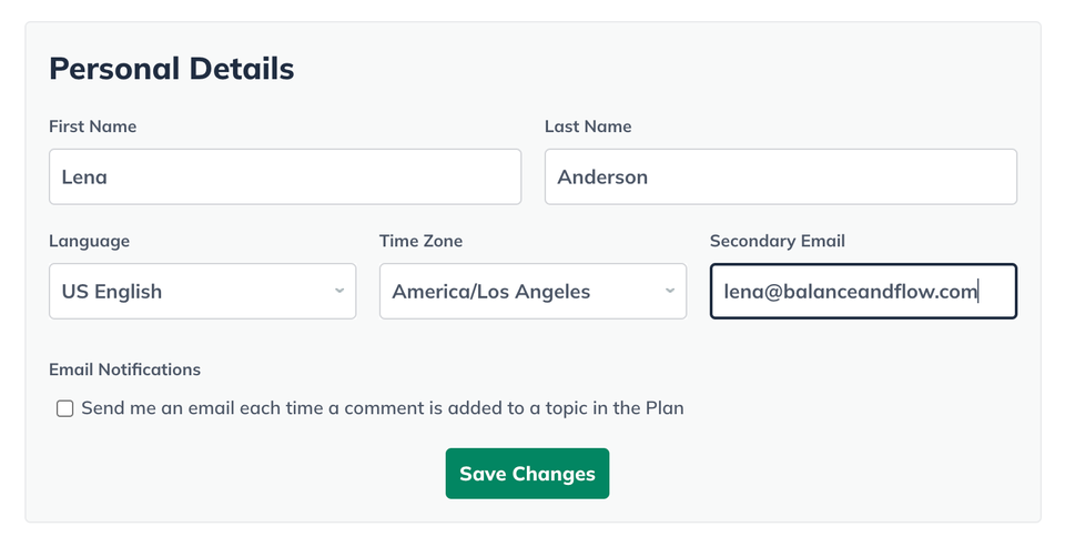 Image: personal details on profile menu
