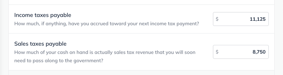 Image: initial balances page income and sales tax payable