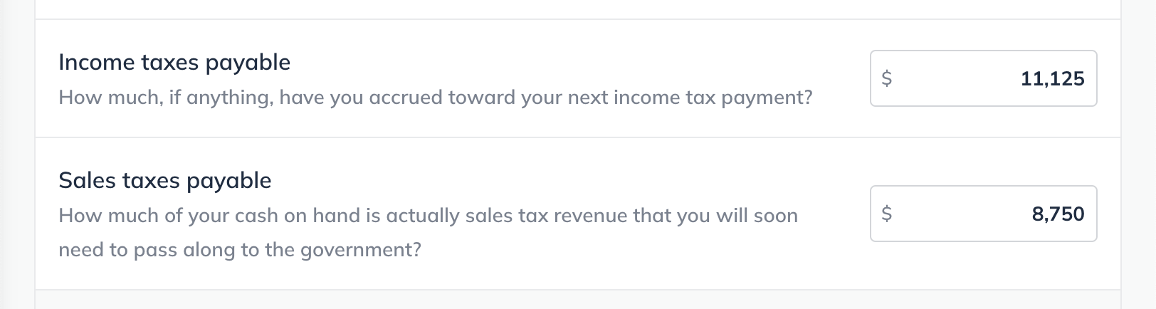 Image: initial balances page income and sales tax payable