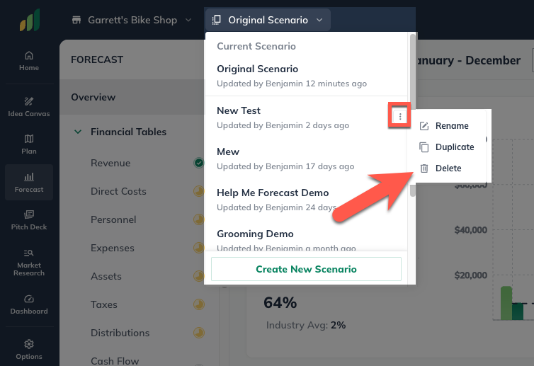 Deleting a forecast scenario