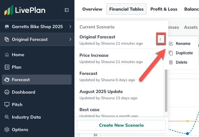 Deleting a forecast scenario