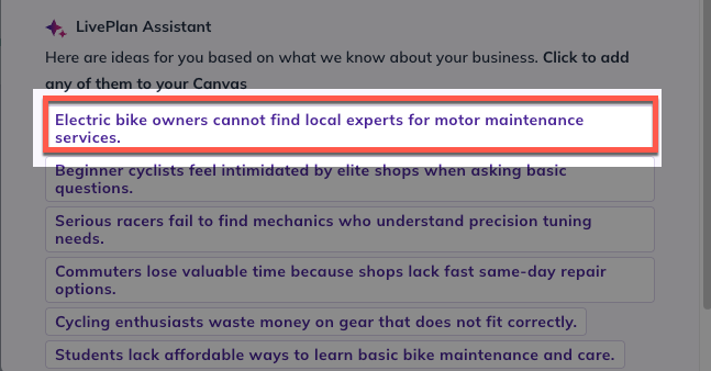Idea Canvas - AI Suggestions highlighted selection