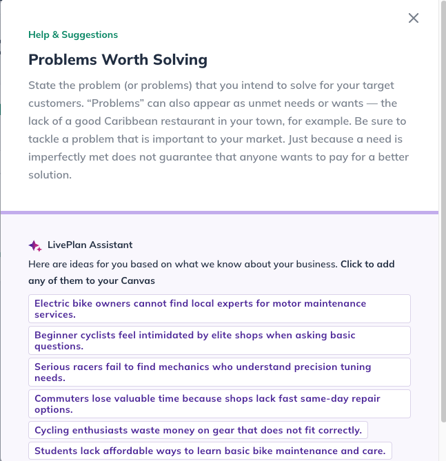 Idea Canvas - AI Suggestions window