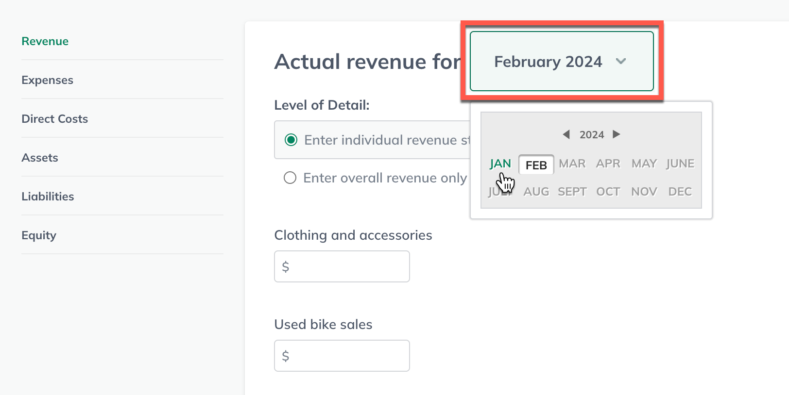 Image: actual revenue screen with date highlighted