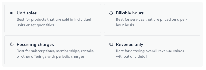revenue stream type icons blank