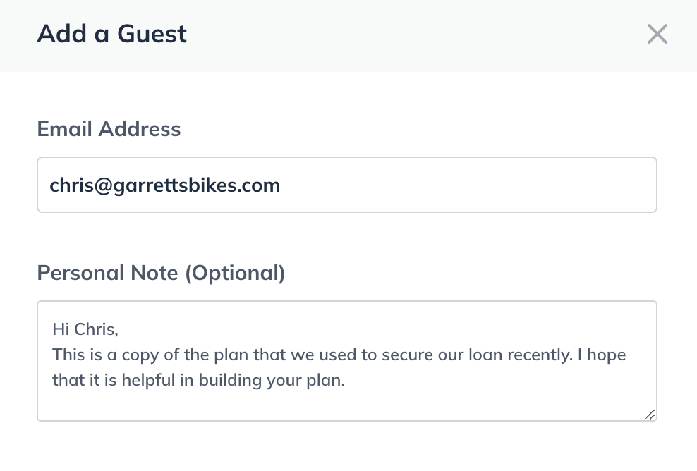 Image: add a guest window detail with email and personal note
