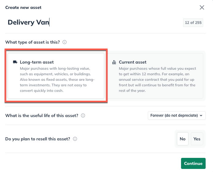 Asset Add Long term select