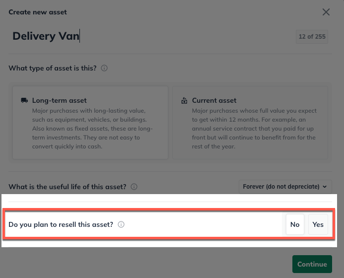 Asset Add Long term Resell