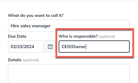 Image: milestone entry who responsible highlighted