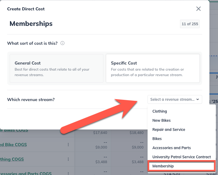 Membership Direct cost select
