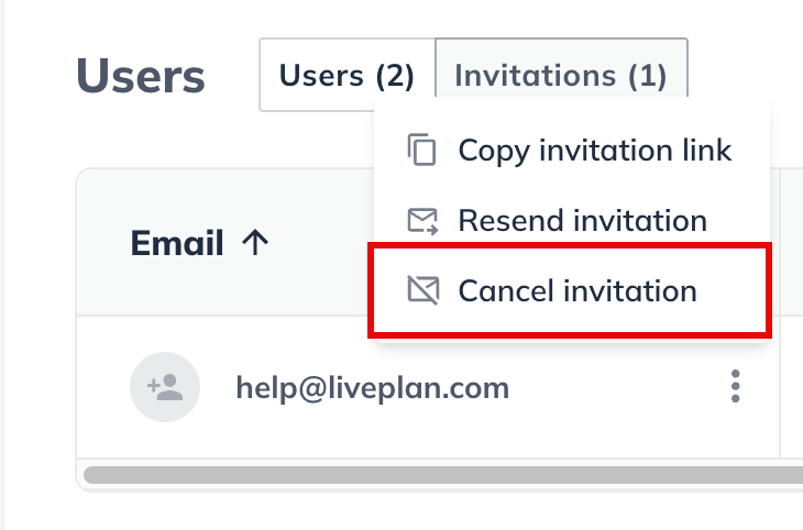 cancel user invitation