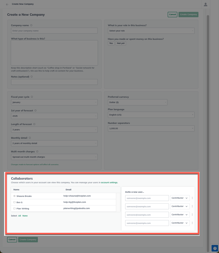 Company Setup - Add contributors