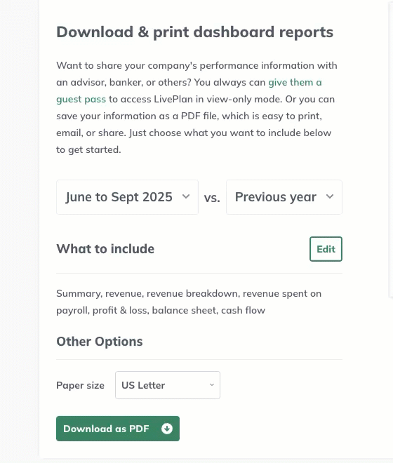 Image: download and print dashboard report demo
