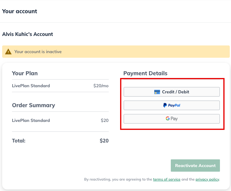payment types highlighted
