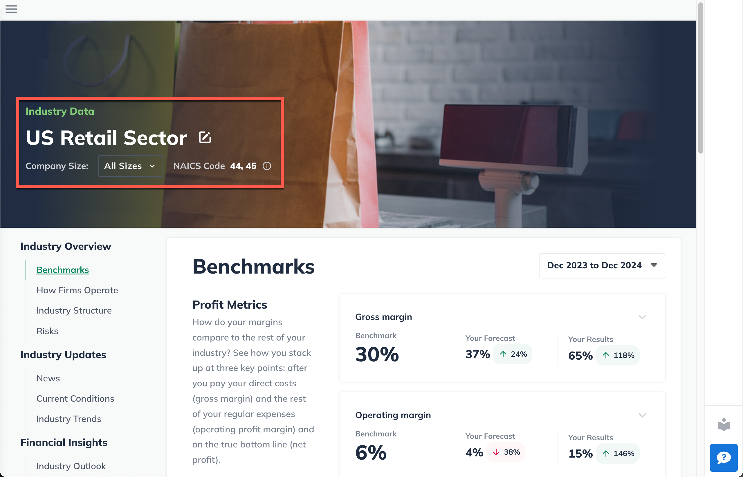 Image: industry data benchmarks with industry highlighted