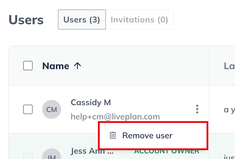 remove user option