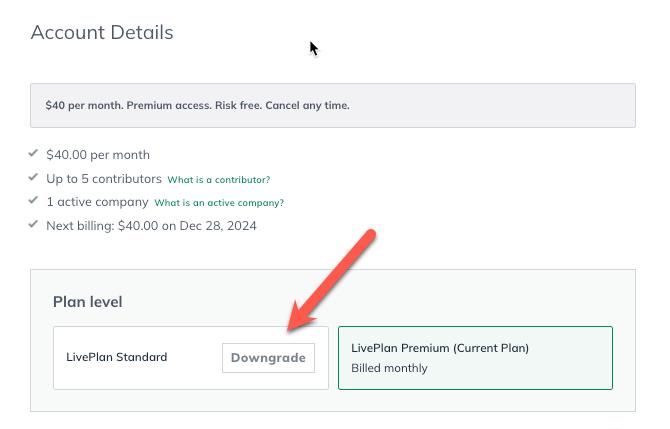 Image: LivePlan Standard highlighted