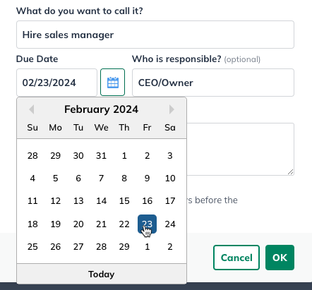 Image: milestone entry due date table