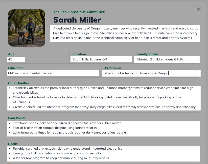 Plan Market Research widget editable fields