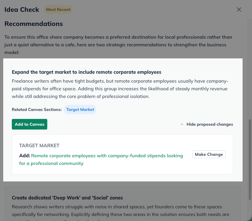 Idea Canvas - Idea Check Direct Actions
