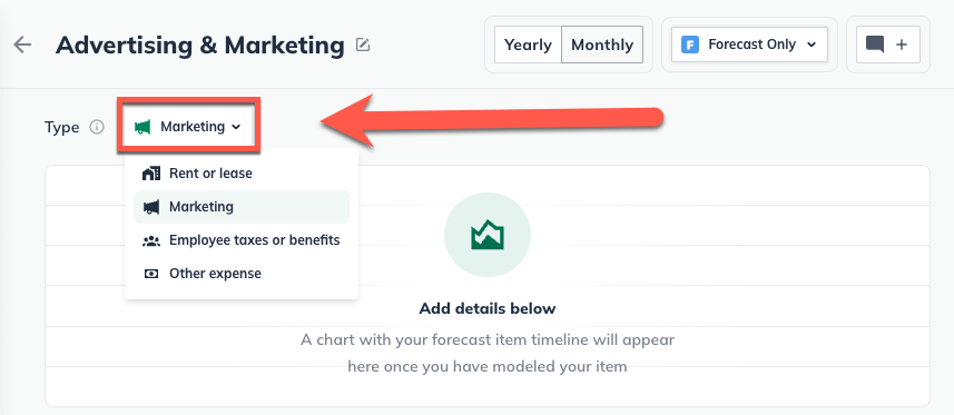 expense name and type selection detail