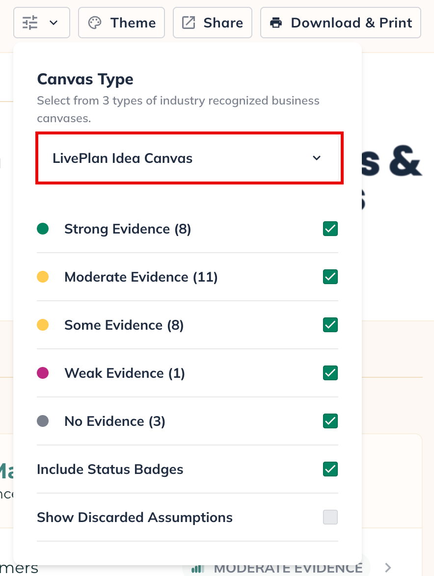 Canvas type drop down menu