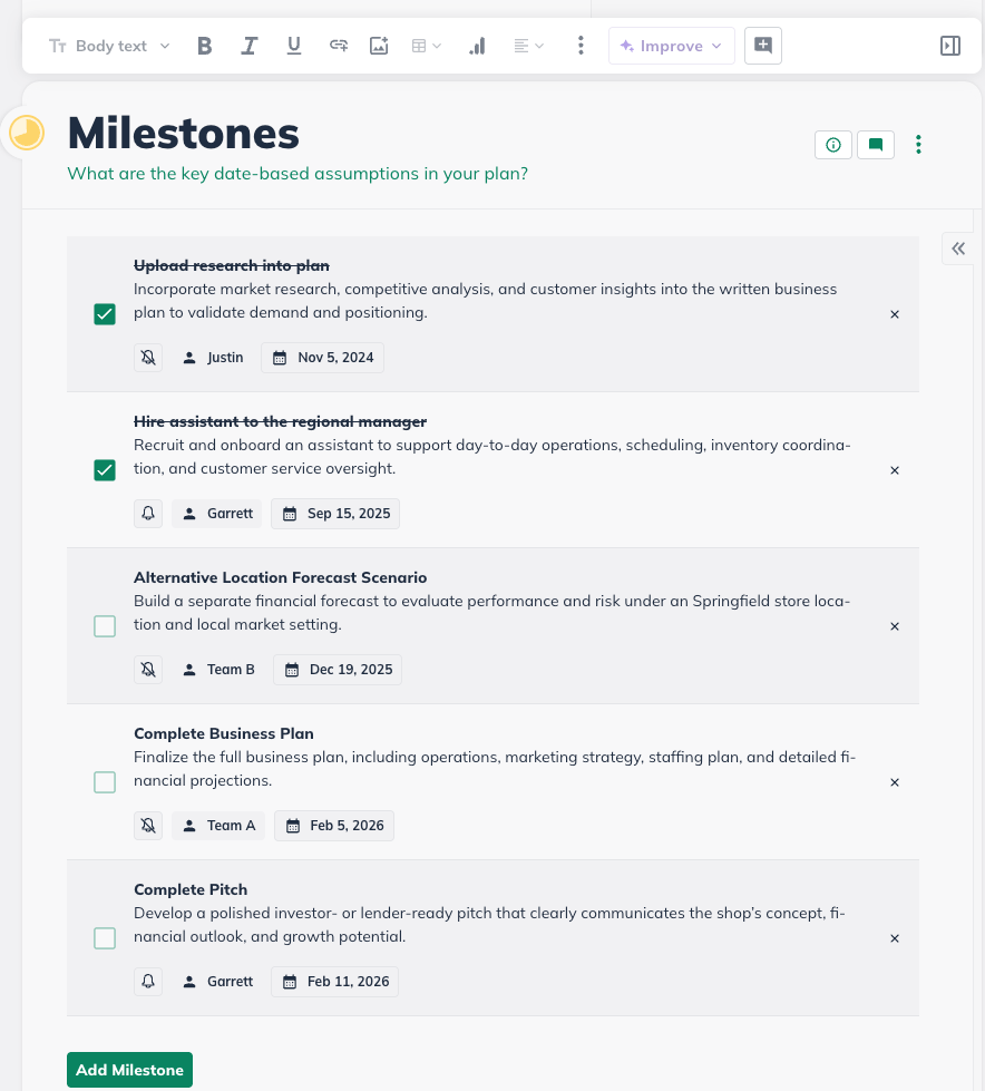 Nux - Milestone table