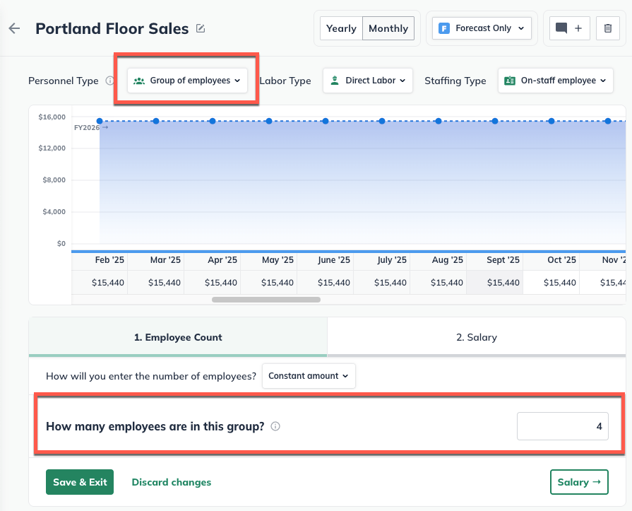 individual or group of employees with entry type and number included
