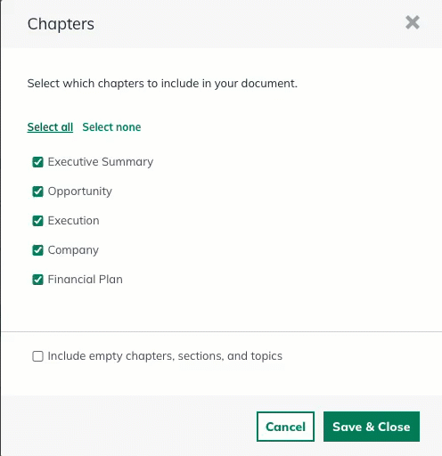 Image: plan tab export financial plan