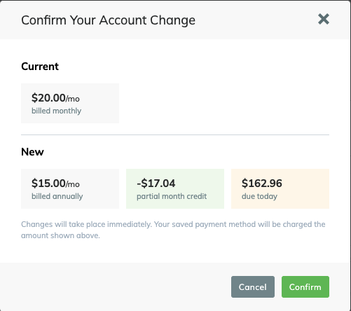 Image: confirm account charge for subscription screen